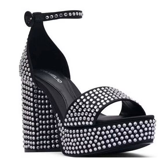 Damelio Shoes - D’Amelio Mayvinaa Crystal Fabric Platform Block Heel Sandals Womens Size 6 Black